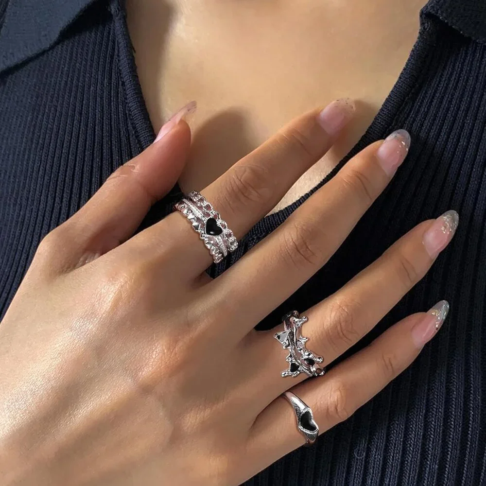 15 Pcs Y2K Rings Women Open Adjustable Vintage Gothic Punk Jewelry